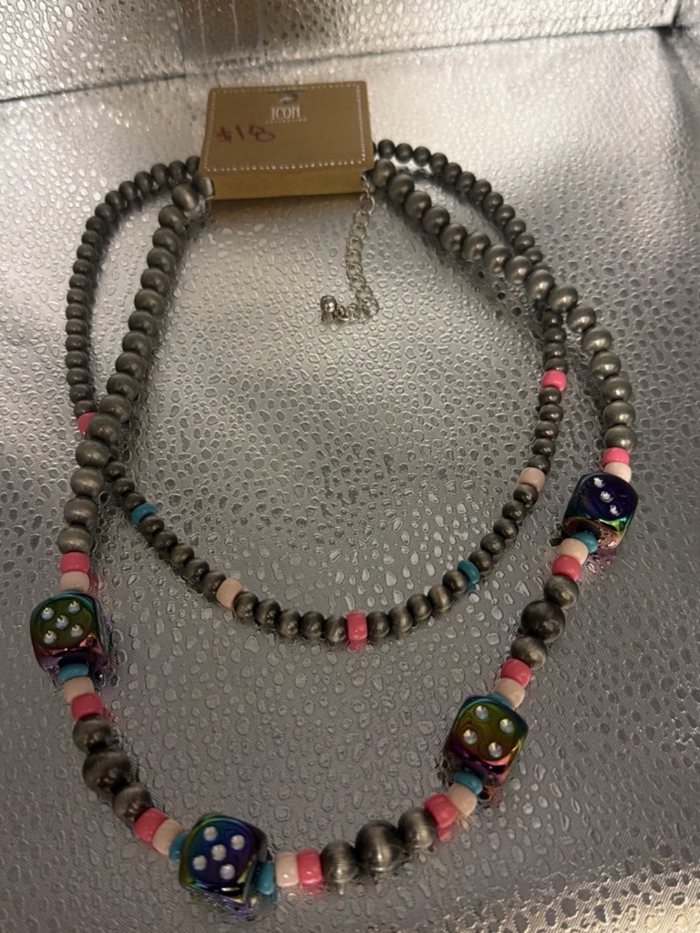 ICON Double-Strand Beaded Necklace in Gunmetal, Pink, Turquoise and Purple